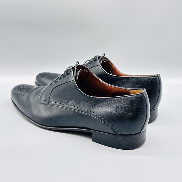 A Testoni Shoes Mens 9 Black Leather Oxford Cap Toe Brogue Slip On Dress main image 10